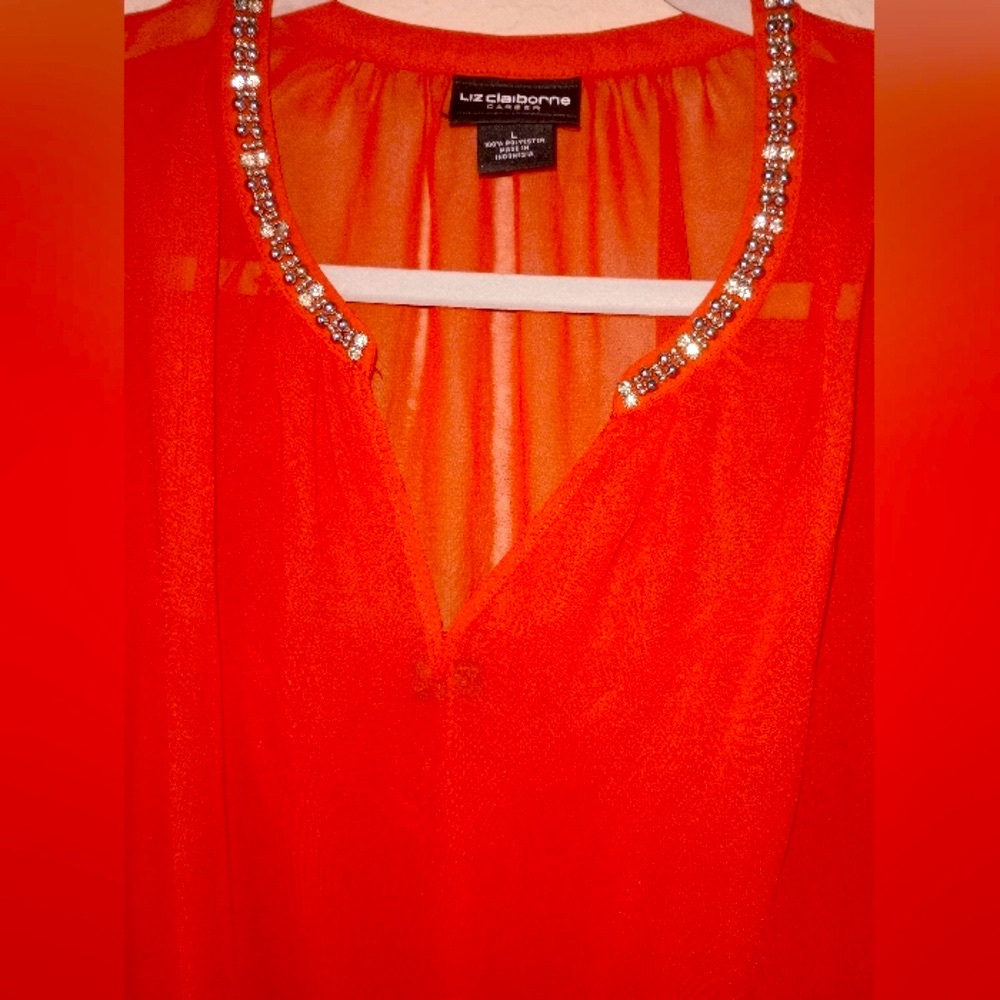 Liz Claiborne Red Embellished Women's Top size L - Picture 4 of 10